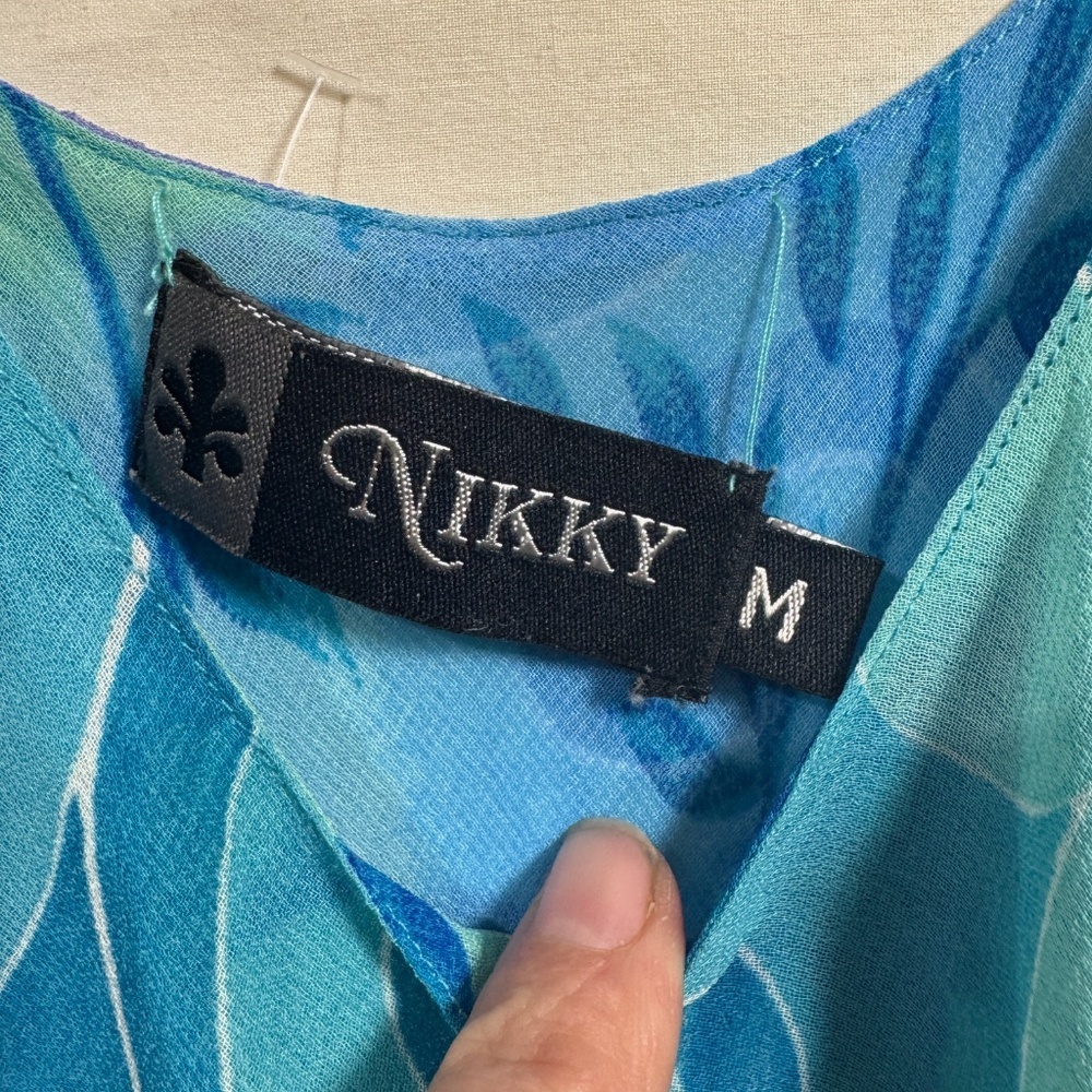 Nikky M Dress Womens Size Medium Blue Asymetrical Hem Floral Chiffon Sleeveless - Picture 5 of 5